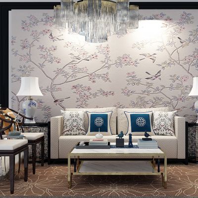 新中式沙发茶几台灯组合