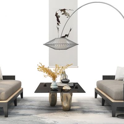 现代中式沙发茶几组合