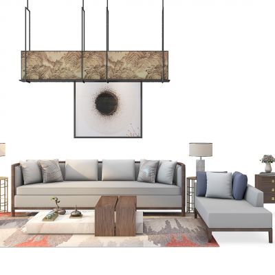 现代中式沙发电视柜吊灯