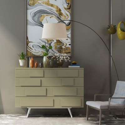 现代边柜单椅花瓶组合