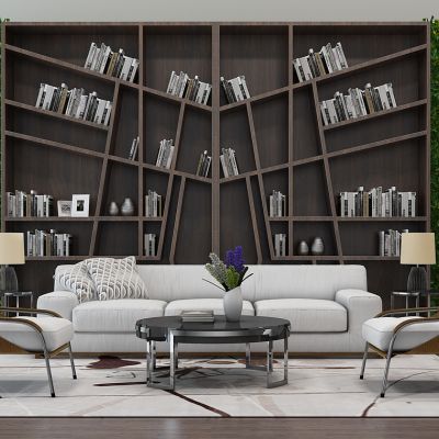 后现代客厅现代沙发茶几组合书柜