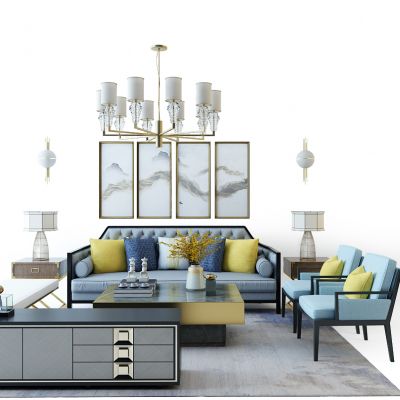 现代中式沙发组合电视柜