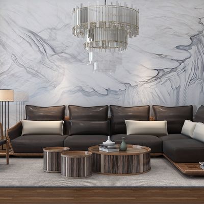 新中式客厅沙发茶几吊灯