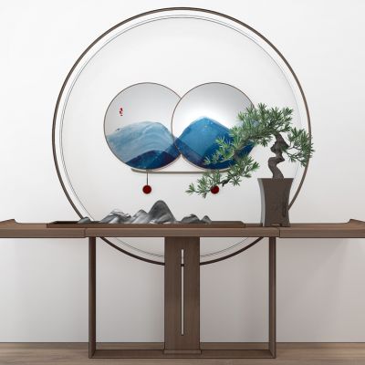 新中式玄关柜装饰柜枯山水植物摆件盆景