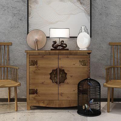 中式装饰柜椅子鸟笼摆件