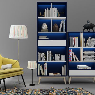 北欧单椅休闲椅书柜落地灯