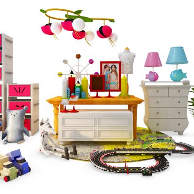 简欧儿童柜玩具吊灯组合