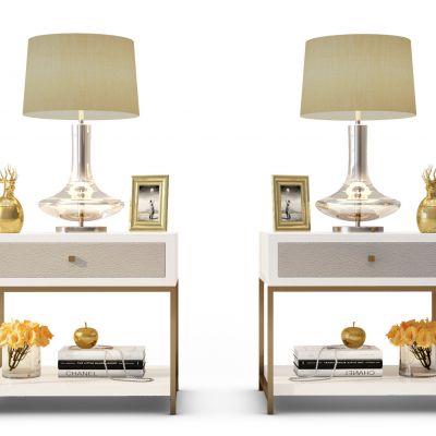 现代金属床头柜台灯花瓶相框组合