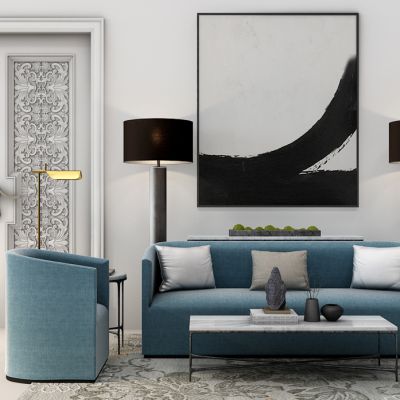 现代沙发组合圆几欧式雕花门