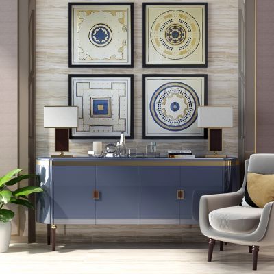 现代玄关端景柜休闲沙发台灯组合