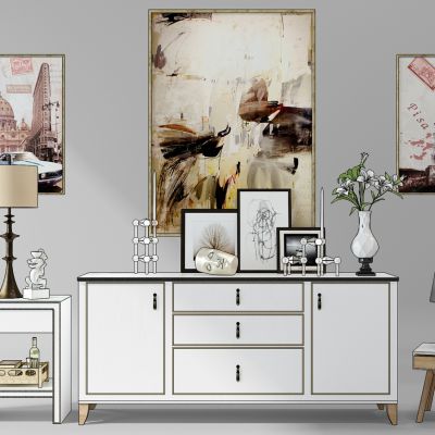 简约边欧式装饰画台灯摆件组合