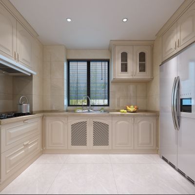 欧式简约厨房  橱柜  吊柜  冰箱 厨具 