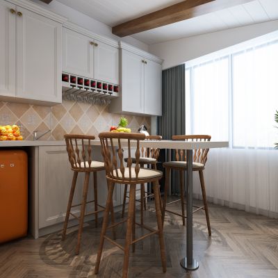 现代吧台 厨房  地柜  吊柜 吧椅  摆件  