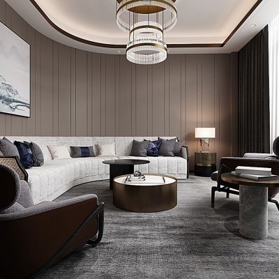 北欧现代会客厅弧形沙发茶几休闲椅吊灯