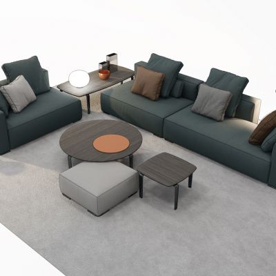 现代布艺多人沙发茶几组合