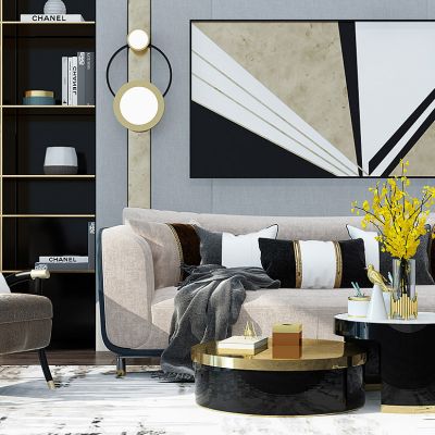 现代轻奢单椅组合靠包