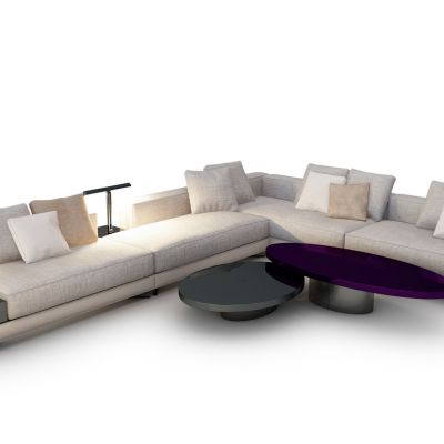 现代布艺转角多人沙发茶几组合