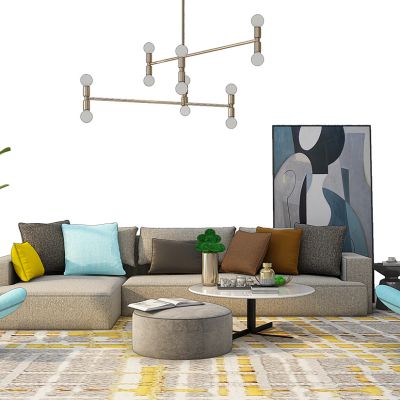 现代沙发茶几吊灯组合
