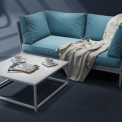 现代布艺双人沙发组户外藤椅休闲沙发