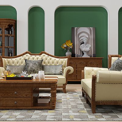 美式欧式古典沙发茶几酒柜餐边柜组合