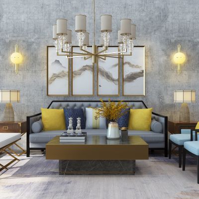 新中式沙发茶几组合