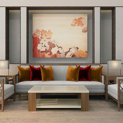 新中式东南亚沙发茶几组合