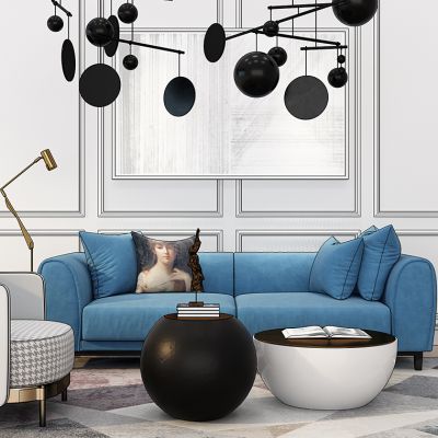 简欧式现代沙发茶几吊灯组合