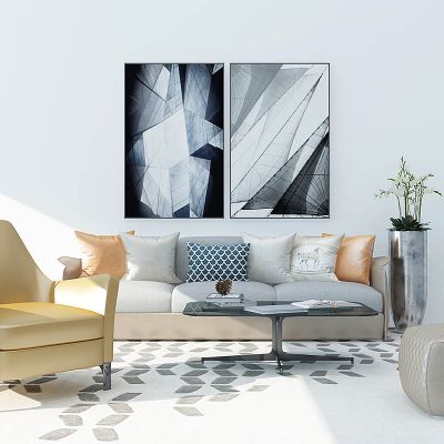 现代沙发茶几落地灯挂画组合