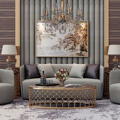 简欧式现代轻奢沙发茶几台灯吊灯