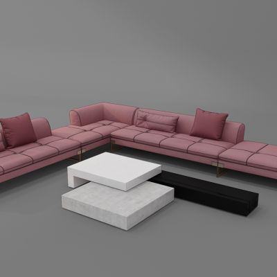 现代布艺转角多人沙发茶几组合