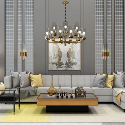 现代沙发茶几吊灯组合