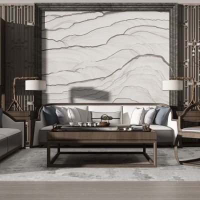 新中式沙发茶几圈椅子花瓶