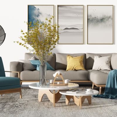 北欧客厅沙发茶几宠物狗花瓶