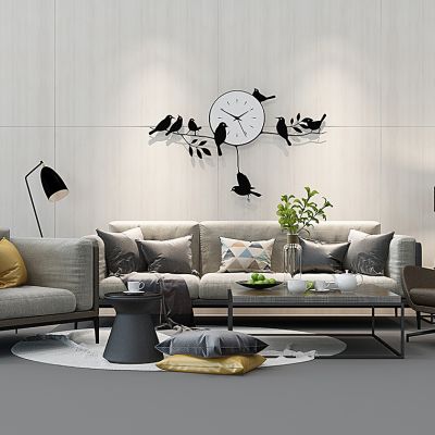 北欧沙发茶几小鸟挂钟挂饰