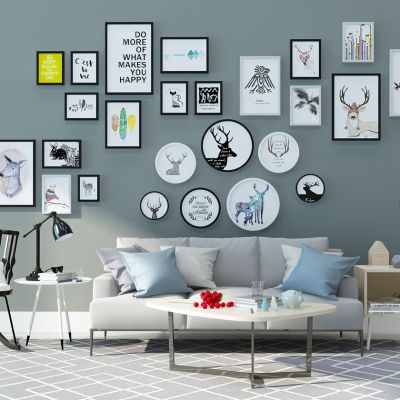 现代北欧客厅沙发茶几挂画组合