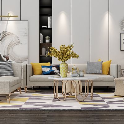 简欧沙发茶几贵妃榻茶几台灯花瓶