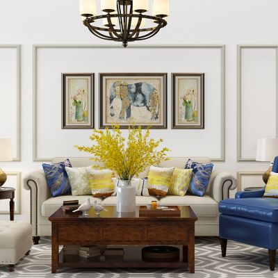 美式皮革沙发茶几