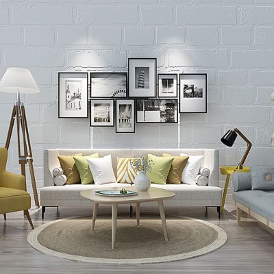 北欧沙发茶几落地灯休闲椅挂画组合