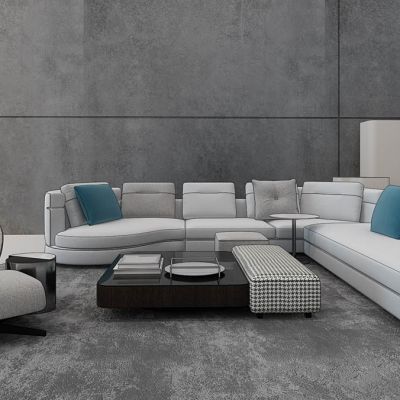 现代转角沙发茶几休闲沙发组合