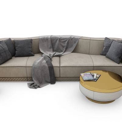 现代简欧式轻奢布多人沙发茶几组合