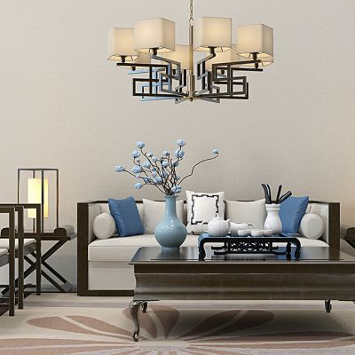 新中式沙发茶几鼓凳吊灯组合