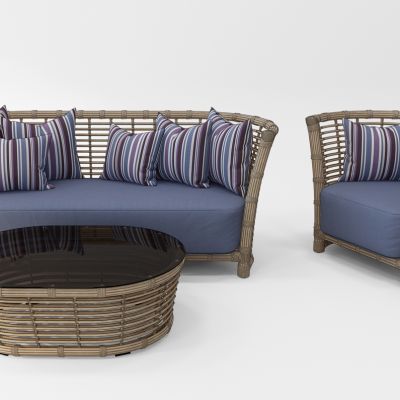 现代藤编单人沙发多人沙发茶几组合