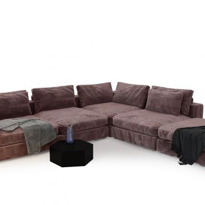 现代布艺转角多人沙发