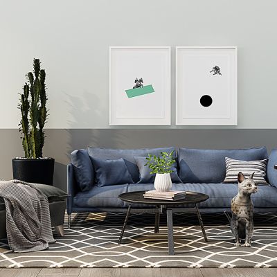 北欧沙发茶几仙人掌