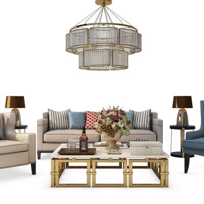 简欧沙发茶几吊灯组合