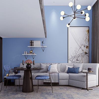 现代客餐厅公寓 沙发茶几圆形桌椅