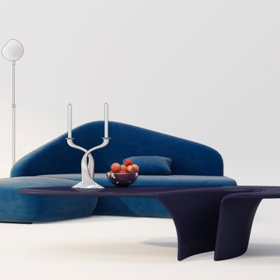 后现代蓝色转角沙发