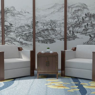 新中式贵宾接待室沙发茶几屏风组合