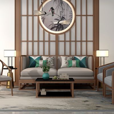 新中式沙发茶几休闲椅组合