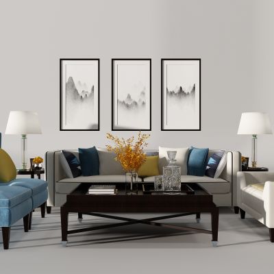 现代新中式客厅沙发组合